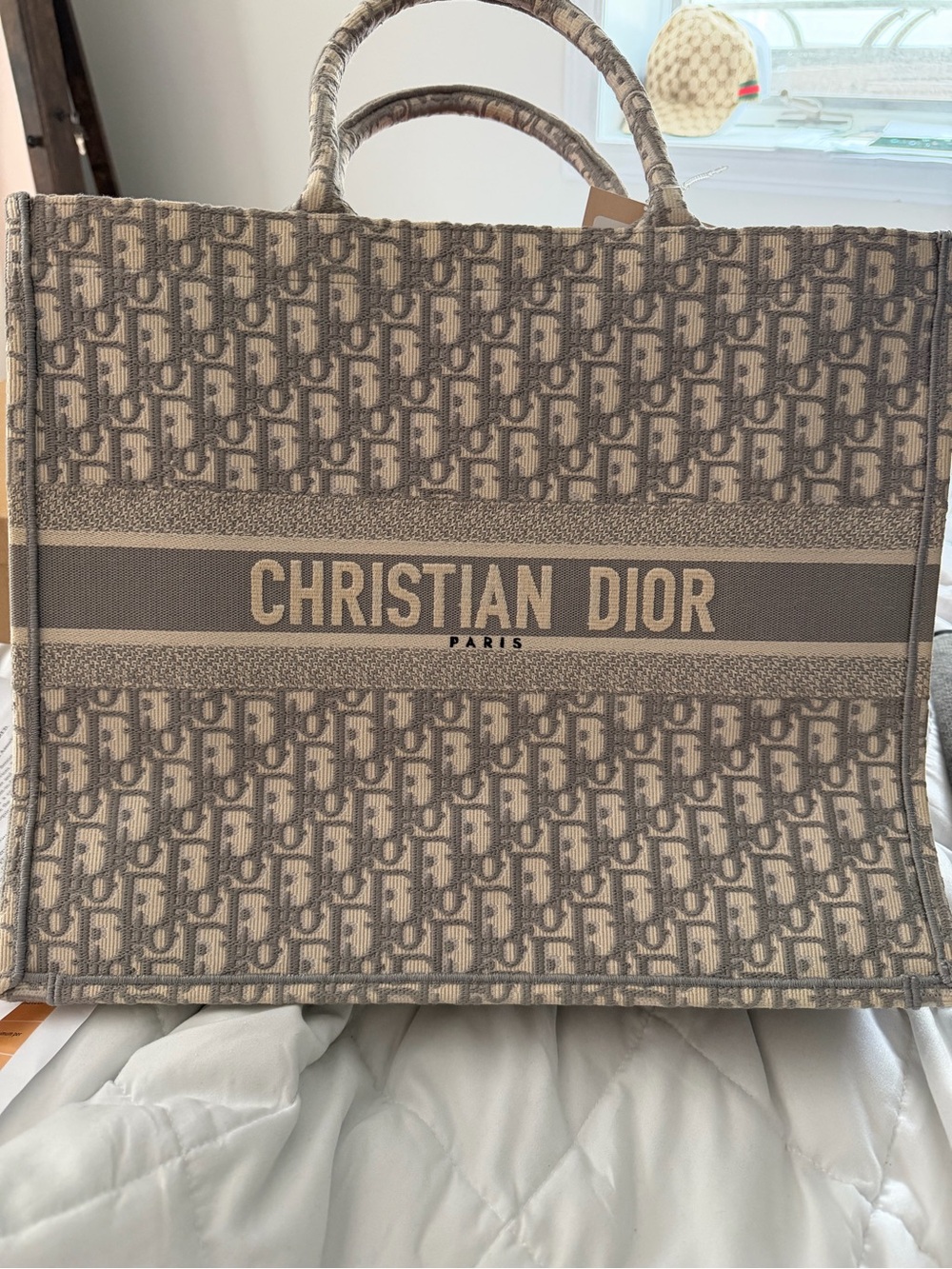 Dior Beige and Taupe Oblique Canvas Book Tote